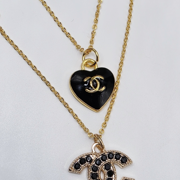 CHANEL Gold and Black Double Pendant Necklace - Picture 2 of 3
